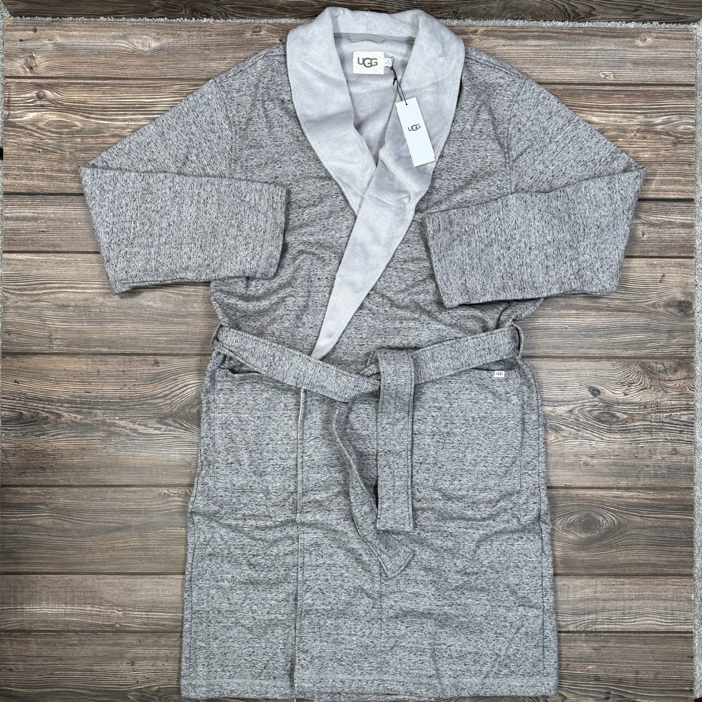 Ugg‎ Men's Robinson Robe Grey Heather Fleece Classic Soft Bathrobe Size M/L NEW